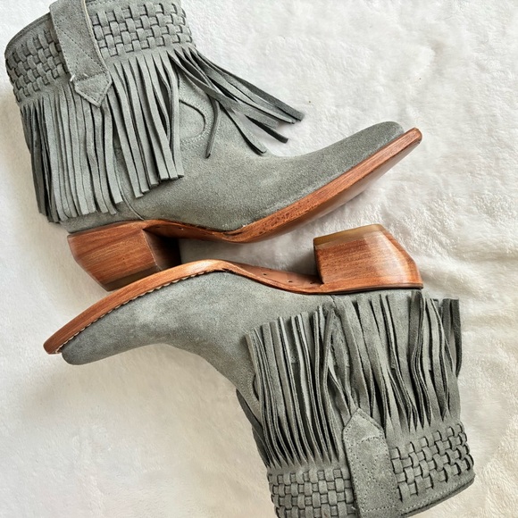 FRYE Steel Blue Suede Sacha Fringe Leather Western Bootie--NEW--7.5 - Picture 8 of 16